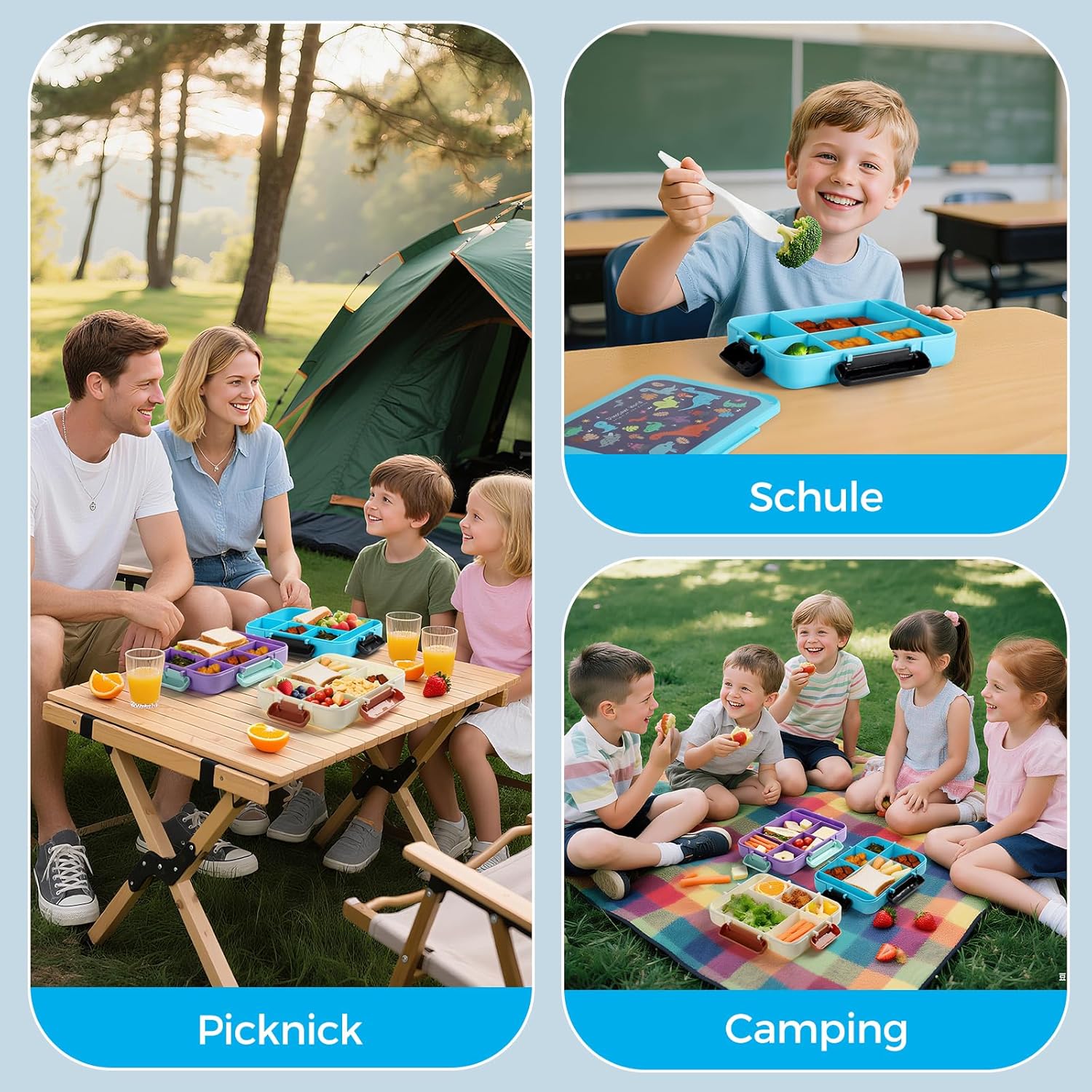 Leak-proof Children's Lunch Box with Compartments, 1200 ml, Children's Lunch Box with 6 Compartments, Bento Box Nursery with Cutlery, Separate Sauce Container, Blue – Bild 6
