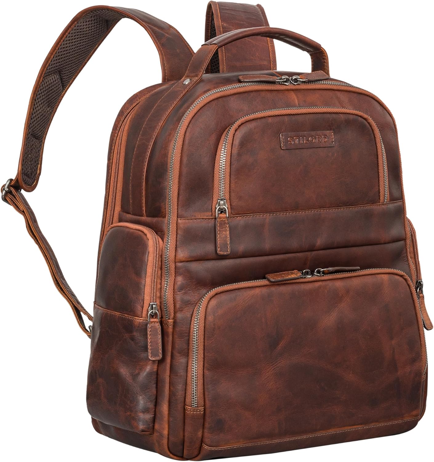 STILORD 'Josef' XXL Leather Backpack with Laptop Compartment 15.6 Inch Business Backpack Men and Women Large Leather Backpack for Work, Office, University, School, Leisure, Genuine Leather, Ambra -