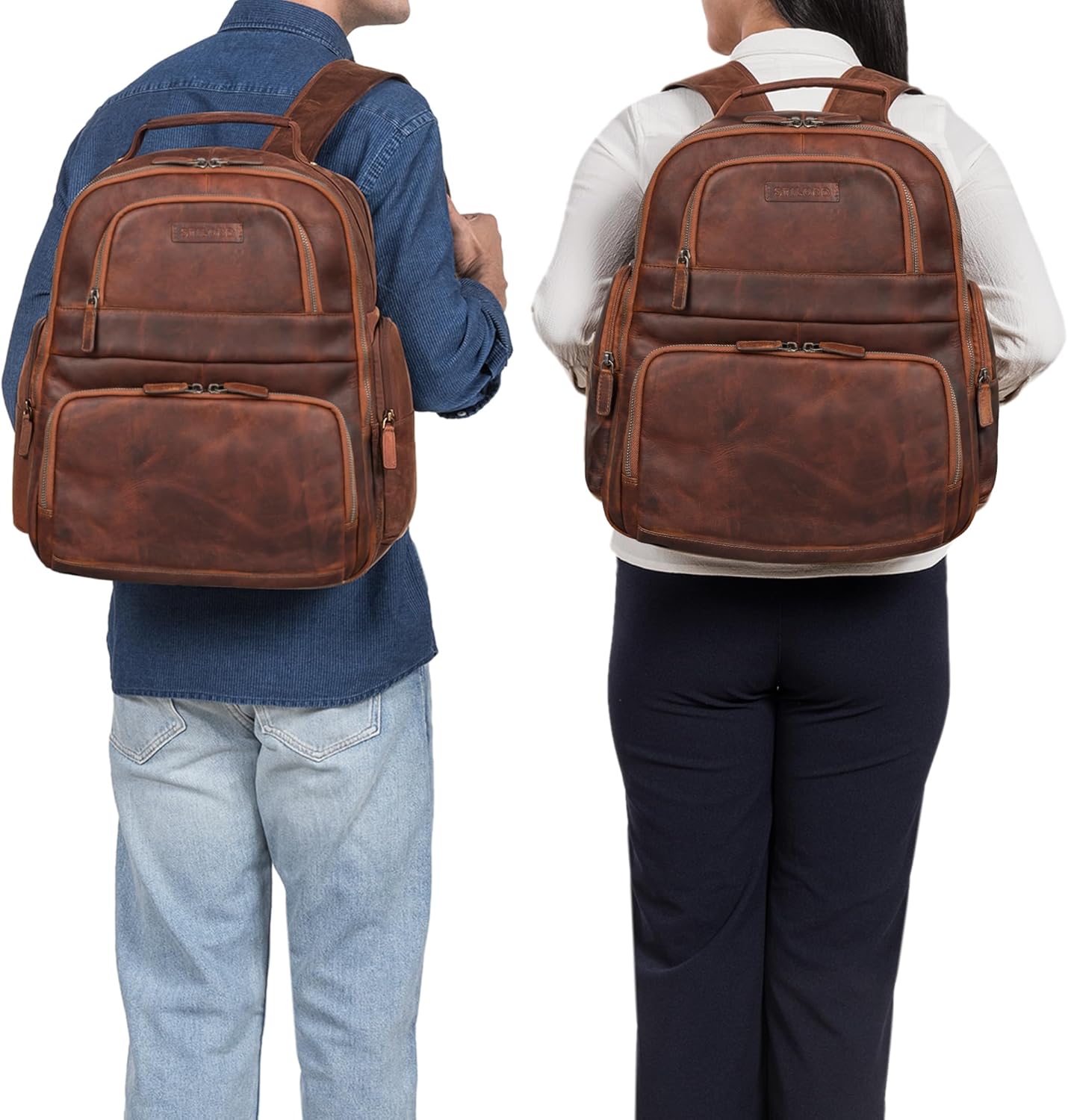 STILORD 'Josef' XXL Leather Backpack with Laptop Compartment 15.6 Inch Business Backpack Men and Women Large Leather Backpack for Work, Office, University, School, Leisure, Genuine Leather, Ambra - – Bild 2