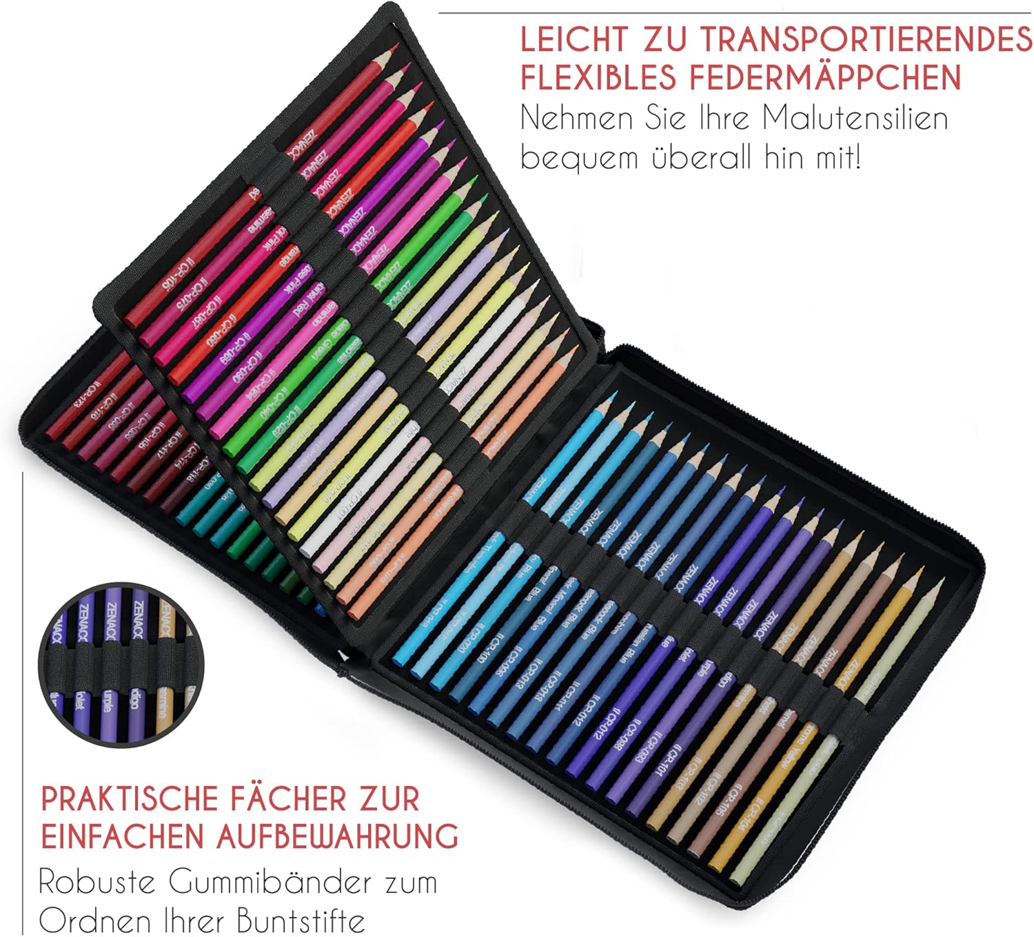 72 Pieces Zenacolor Colouring Pencils Set Large Professional Unique Colouring Pencils for Drawing with Pencil Case 72 Colours, Adult Set - Drawing Set – Bild 5