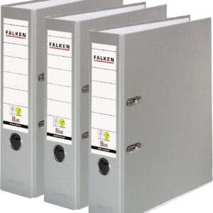 Original Falken Pack of 3 Polypropylene Colour Folders, Made in Germany, 8 cm Wide, DIN A4, Grey, Vegan Plastic Folder, Ring Binder, Letter Folder, Office Folder, Plastic Folder, Slotted Folder