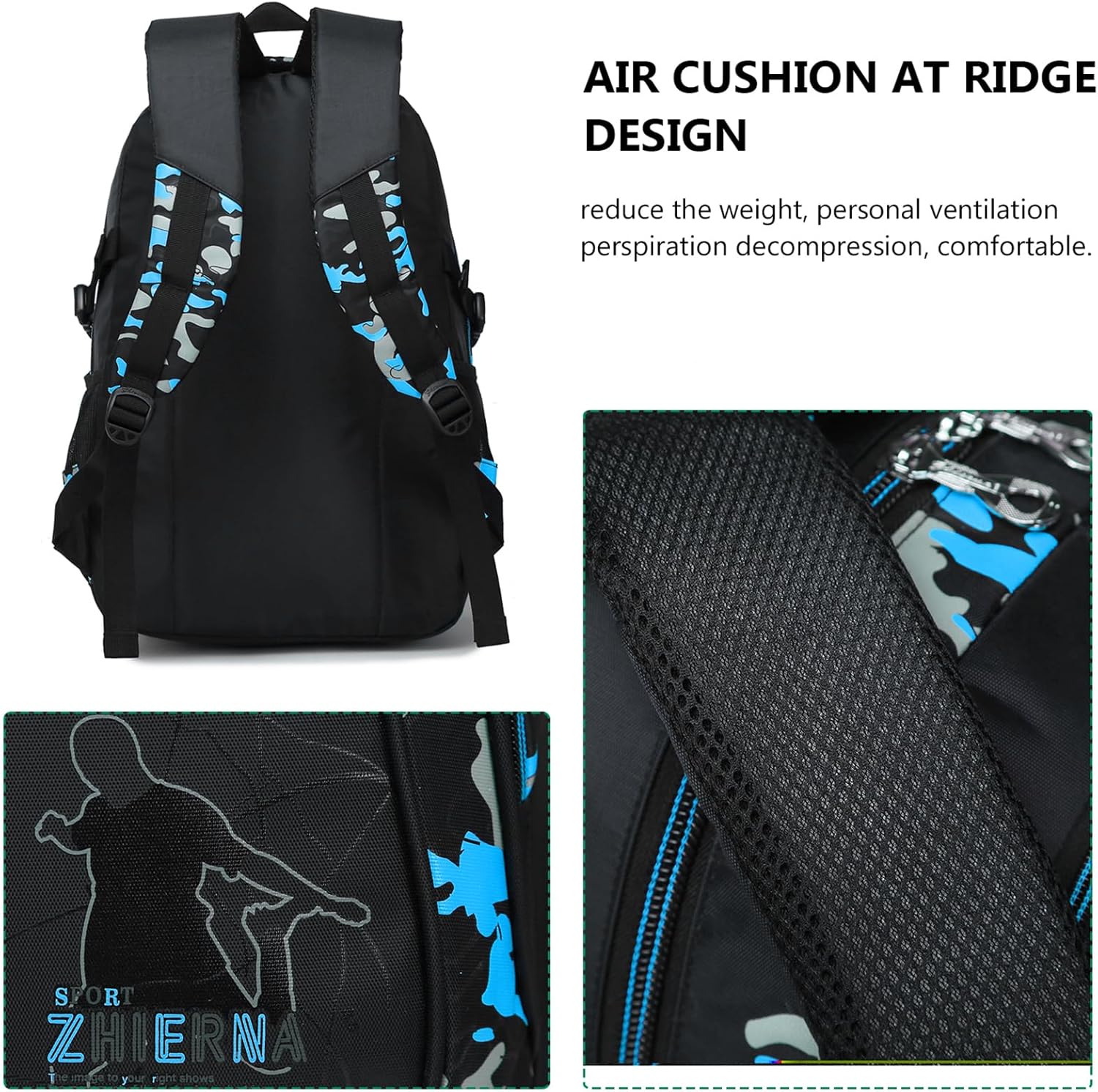 ZHIERNA School Backpack Boys Teenager Backpack Kids School Bags Children's Backpack Camouflage Backpacks Teenagers School Daypacks Shoulder Bags Set with Lunch Pack and Pencil Case, Green, Camouflage – Bild 2