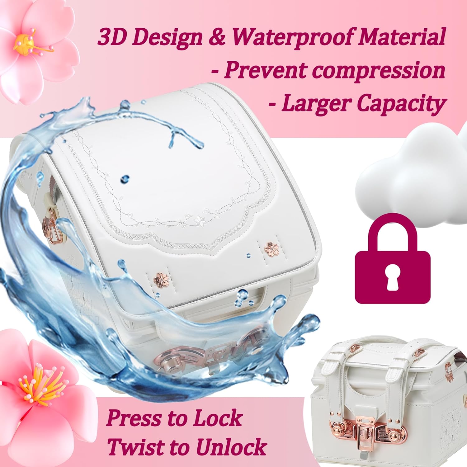 IwaiLoft Ransel Randoseru Backpack with Automatic Shoulder Bag for Girls Japanese School Bag Embroidery PU Bookbag for Women – Bild 5
