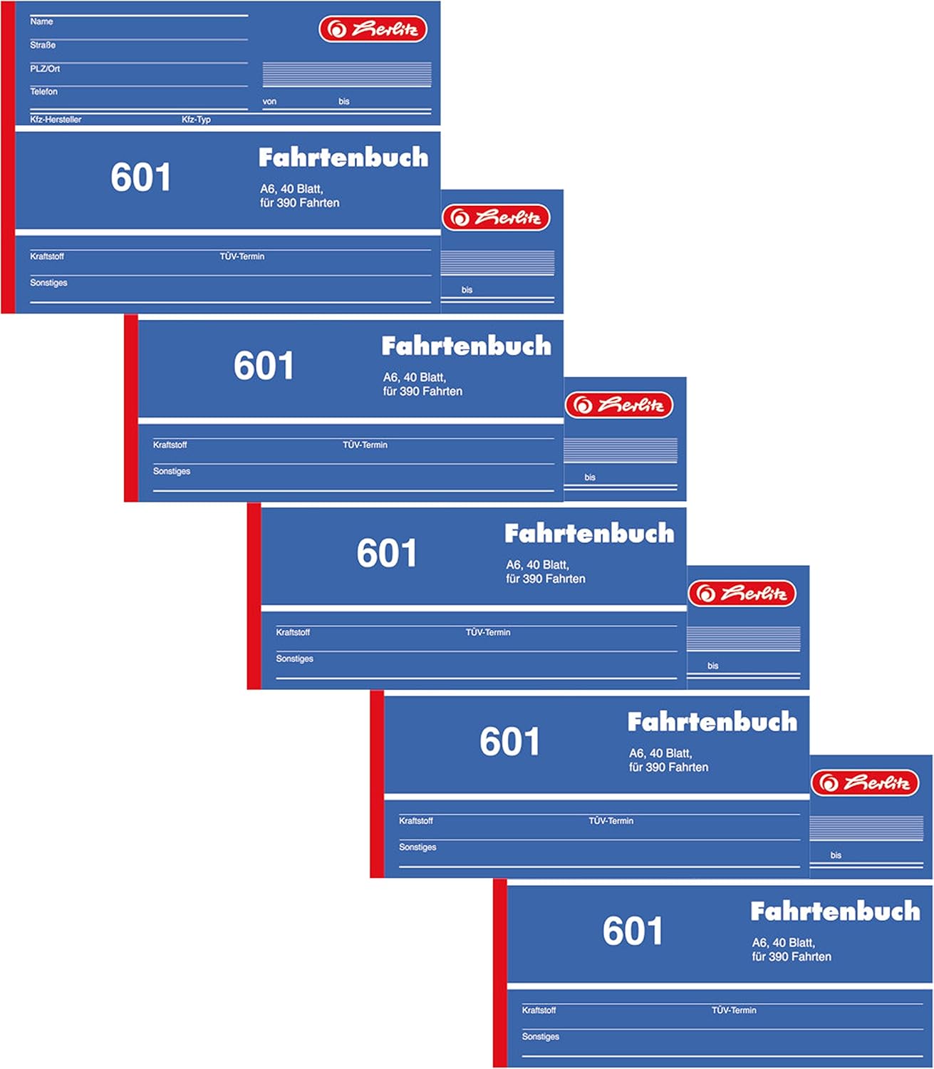 Herlitz Logbook A6, 40 Sheets (Pack of 5, DIN A6)