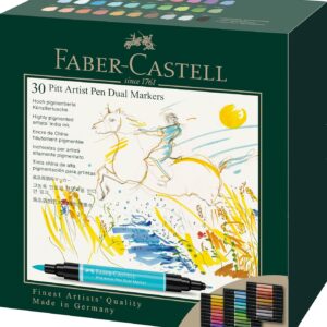 Faber-Castell Art & Graphic Pitt Artist Pen Dual Marker India Ink, Multicoloured, Case of 30 for Art, Craft, Drawing, Sketching, Home, School, University, Colouring
