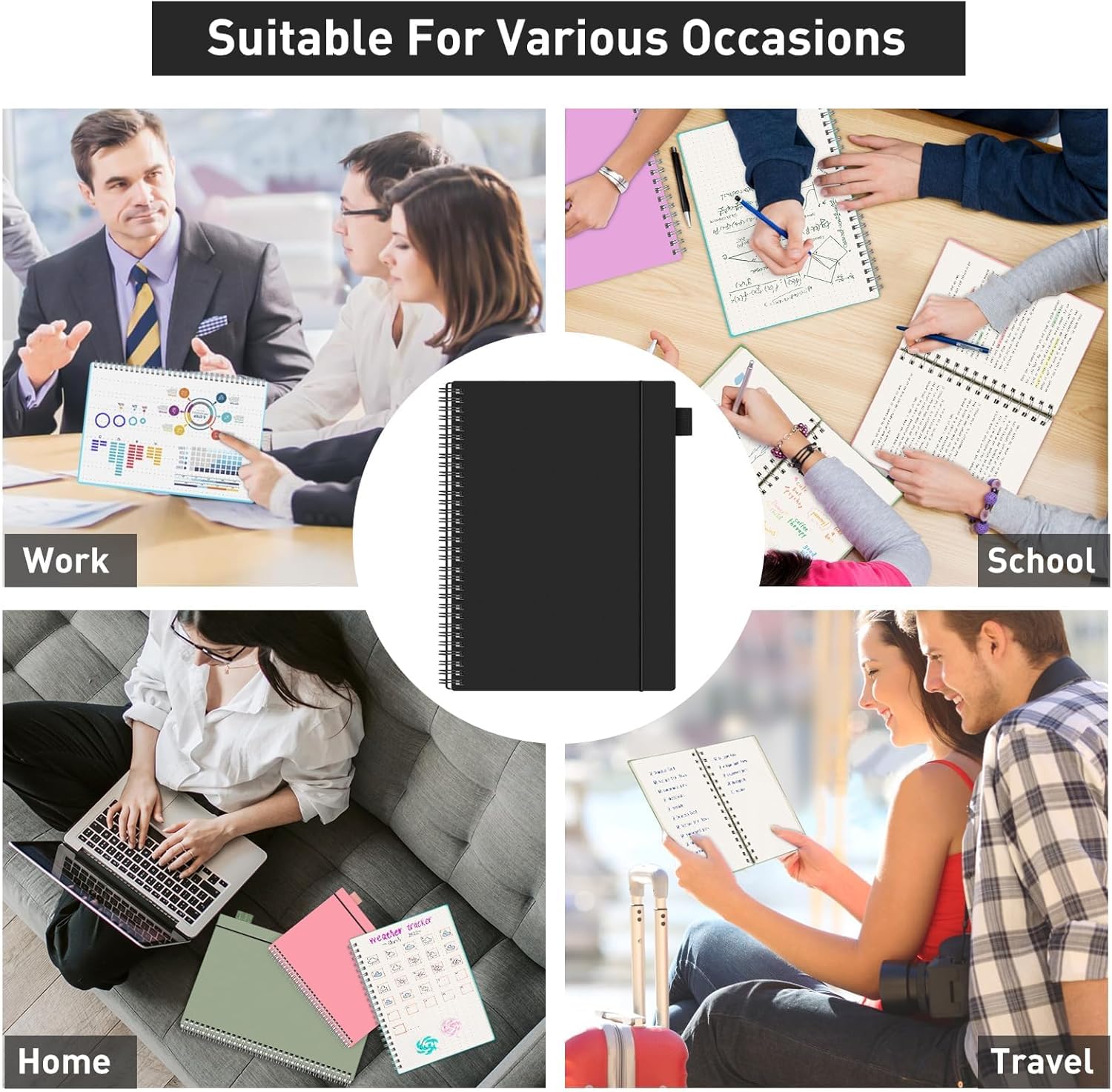 RETTACY Notebook A4 Squared, College Pad with 55 Sheets / 110 Pages, PVC Softcover Spiral Book with 100 g/m² Paper, Suitable for Learning, College, Conferences, Diary, 21.5 x 27.9 cm - Black – Bild 6