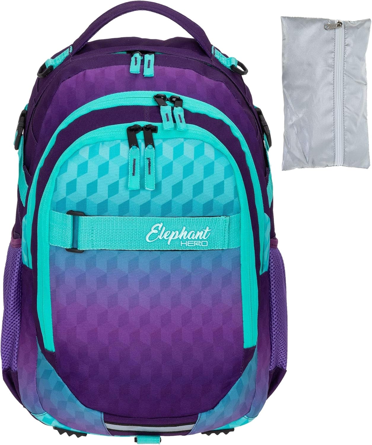 Elephant Hero Signature School Backpack School Bag School Folder Daypack Girls with Rain Cover +r, Violet Cube (Purple-Turquoise), Rucksack