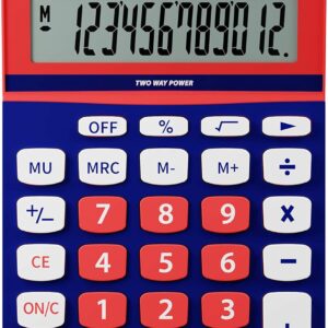 Osama Large Office Calculator with 12 Digits, 3 Memory Buttons and Dual Power Supply - Professional Calculator with Mark Up for Work and University, 3.6 x 11.5 x 15.5 cm, Light Blue/Orange