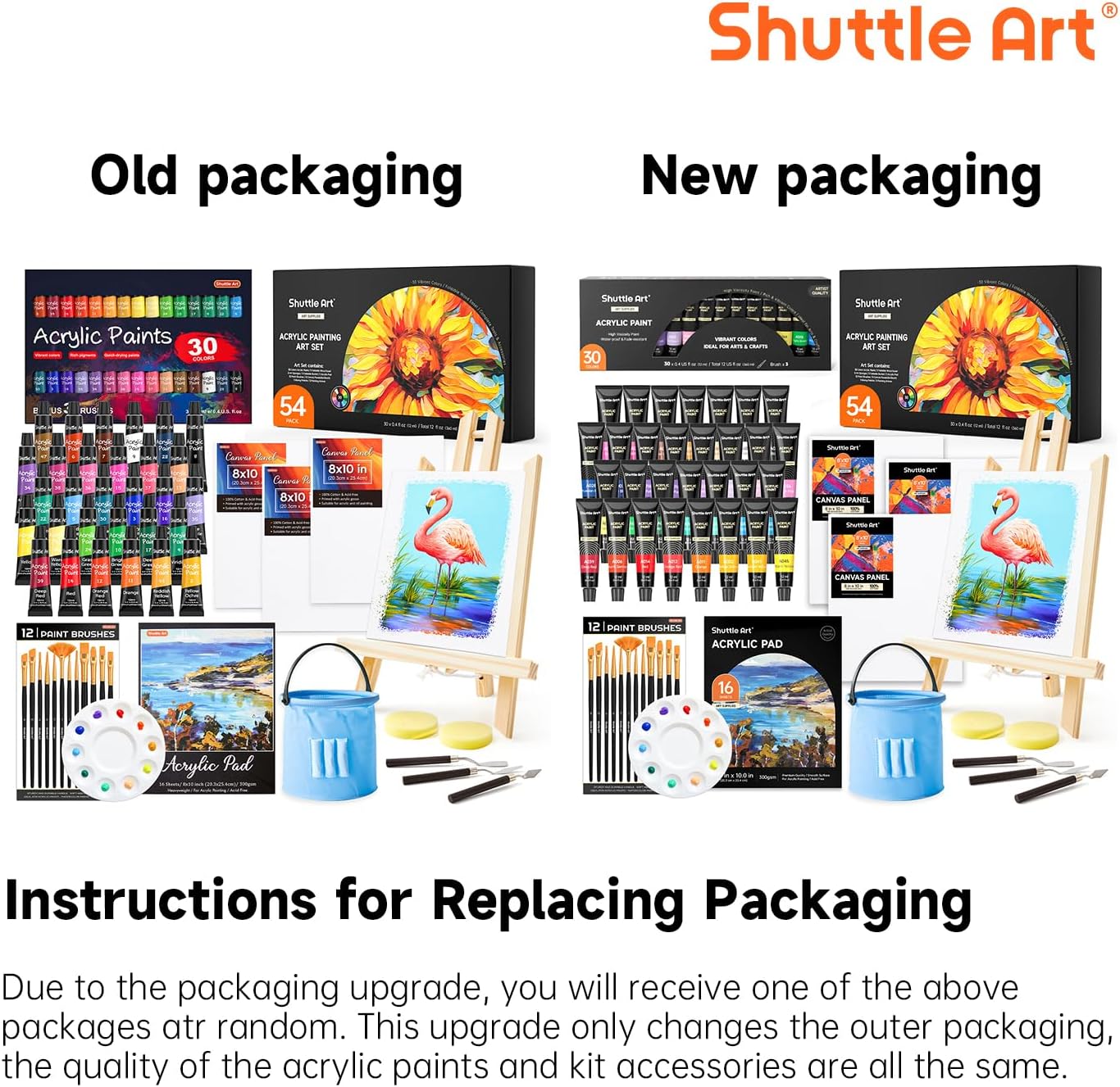 Shuttle Art 54-Piece Acrylic Paint Set, Professional Painting Set with Table Easel, 30 Acrylic Paints, Canvas, Brush, Palette, Complete Accessories, Painting Set for Children and Adults with Easel Wood – Bild 9