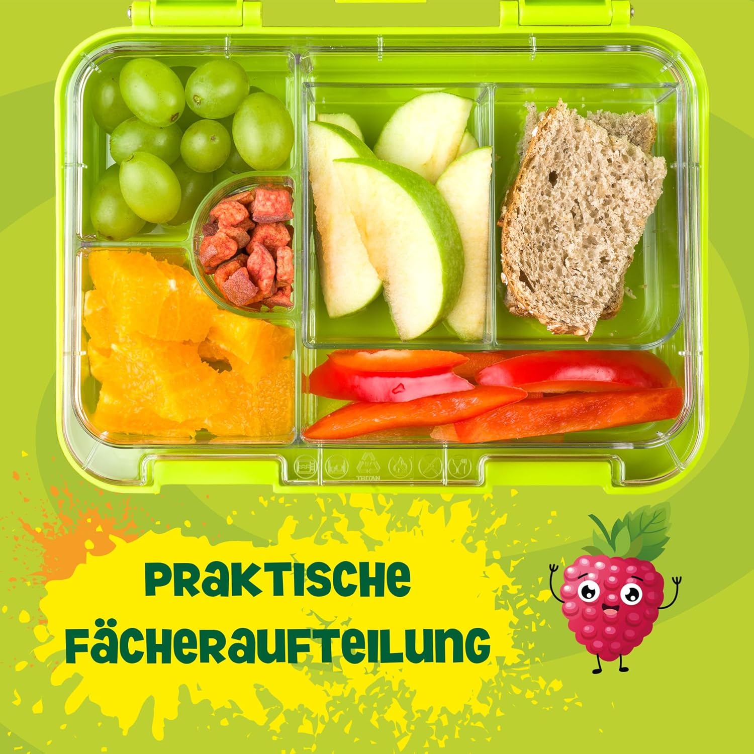 JOLLY Lunch Box, Leak-proof Lunch Box with Removable Compartments, BPA-Free & Dishwasher Safe, Child-Friendly, Compact & Robust, Ideal for School, Trips & Nursery, Green – Bild 4