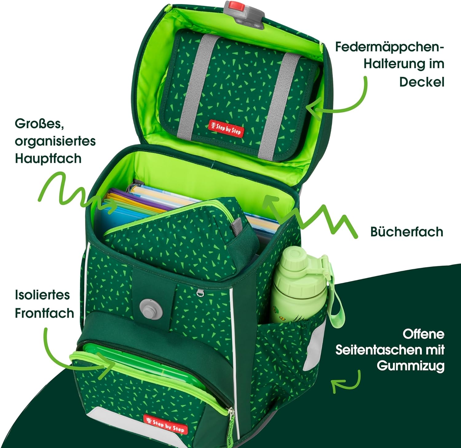 Step by Step Basis Green Graphics School Bag Set, 4 Pieces, Green, Ergonomic Satchel with Reflectors, Hip and Chest Strap, for Children from 1st Grade, 20 Litres – Bild 5