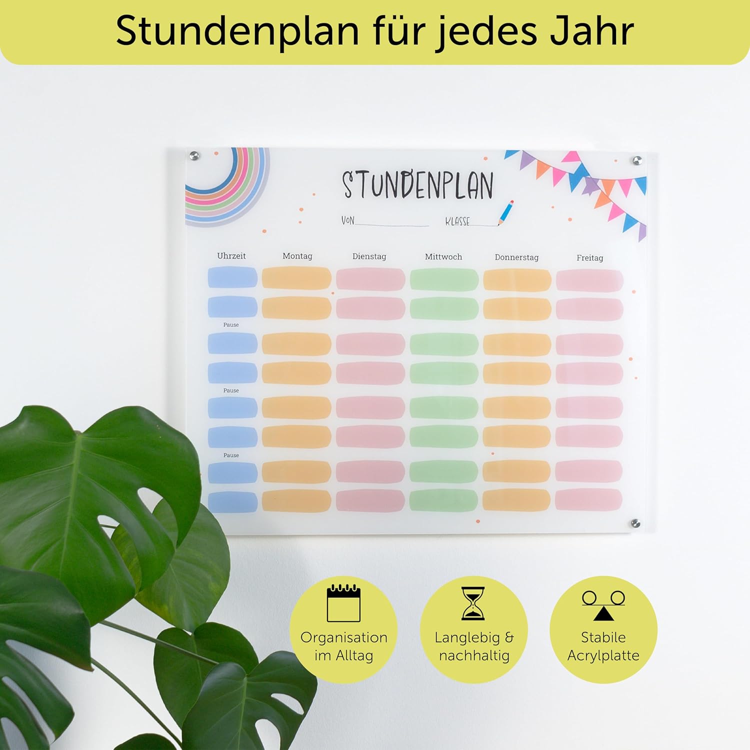Acrylic Hourly Planner - Writeable & Wipe Clean - Wall Planner and Family Planner with Spacers - Ideal Homework and Planning Board for Children - Size: 50 x 38 cm - Transparent – Bild 2