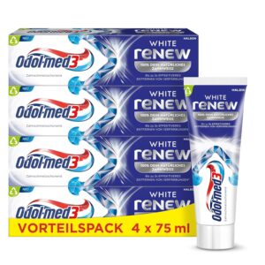 Toothpaste Odol-med3 White reNEW Toothpaste, Up to 3x More Effective Removal of Discolouration*, Formation of a Protective Shield for Long-Lasting White Teeth, 4 x 75 ml