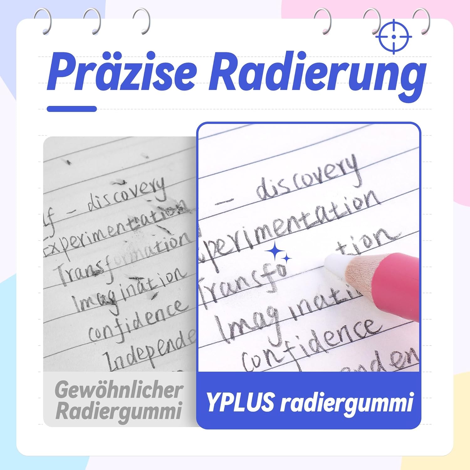 YPLUS Erasers - Pack of 3 Precise and Clean Erasers Ideal for Kids and School Unique Pen Design Includes Sharpener - Blue – Bild 4