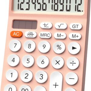 CATIGA 12 Digit Desktop Calculator with Large LCD Display, 4 Funtions Calculator, Round Design Big Button, Solar and Battery Dual Power, Standard Function for Office, Home, School, SD-1292