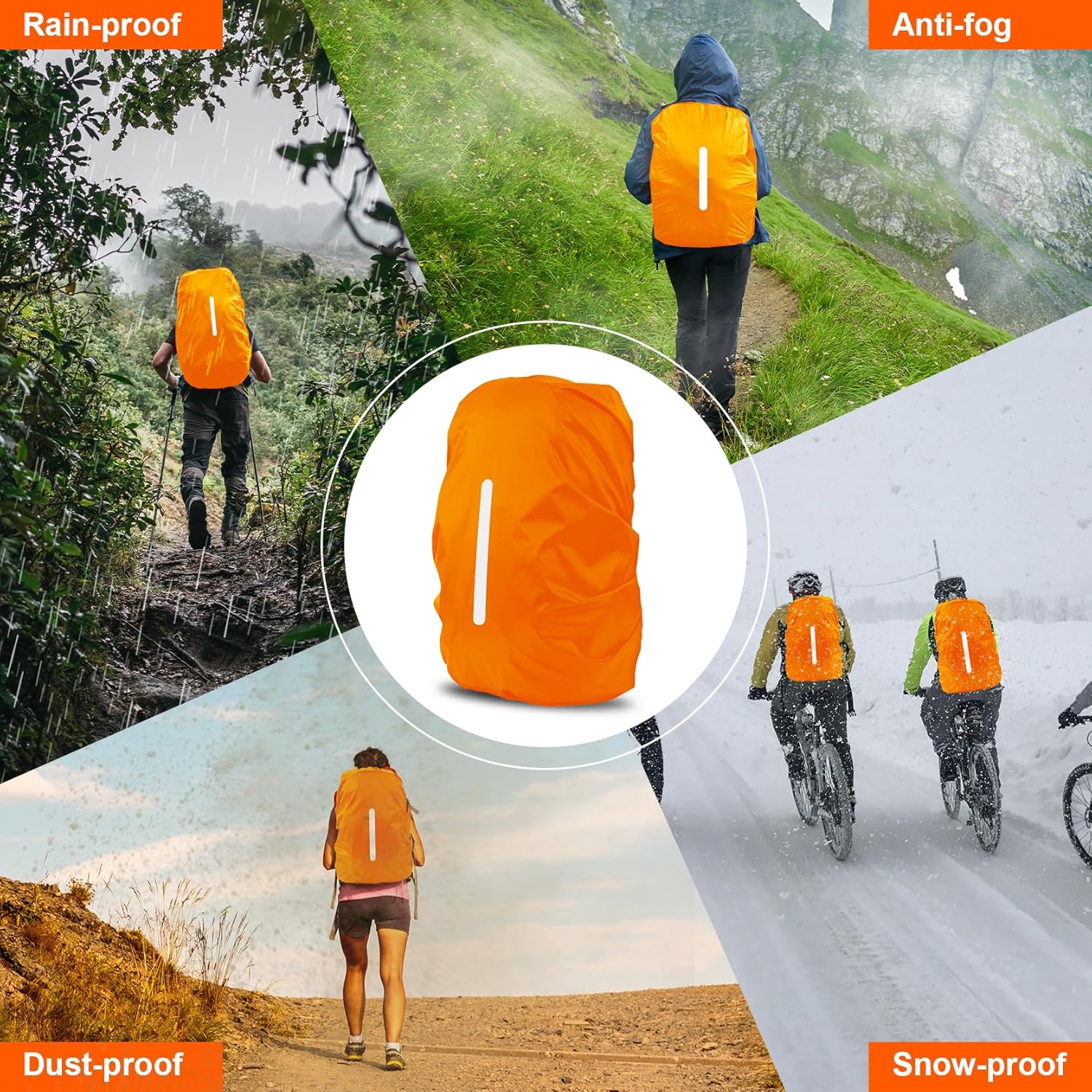 LAMA Backpack Rain Cover Waterproof Rain Cover School Bag with Reflective Strips Adjustable Buckle S (18L-25L) M (26L-40L) L (41L-55L), orange – Bild 6