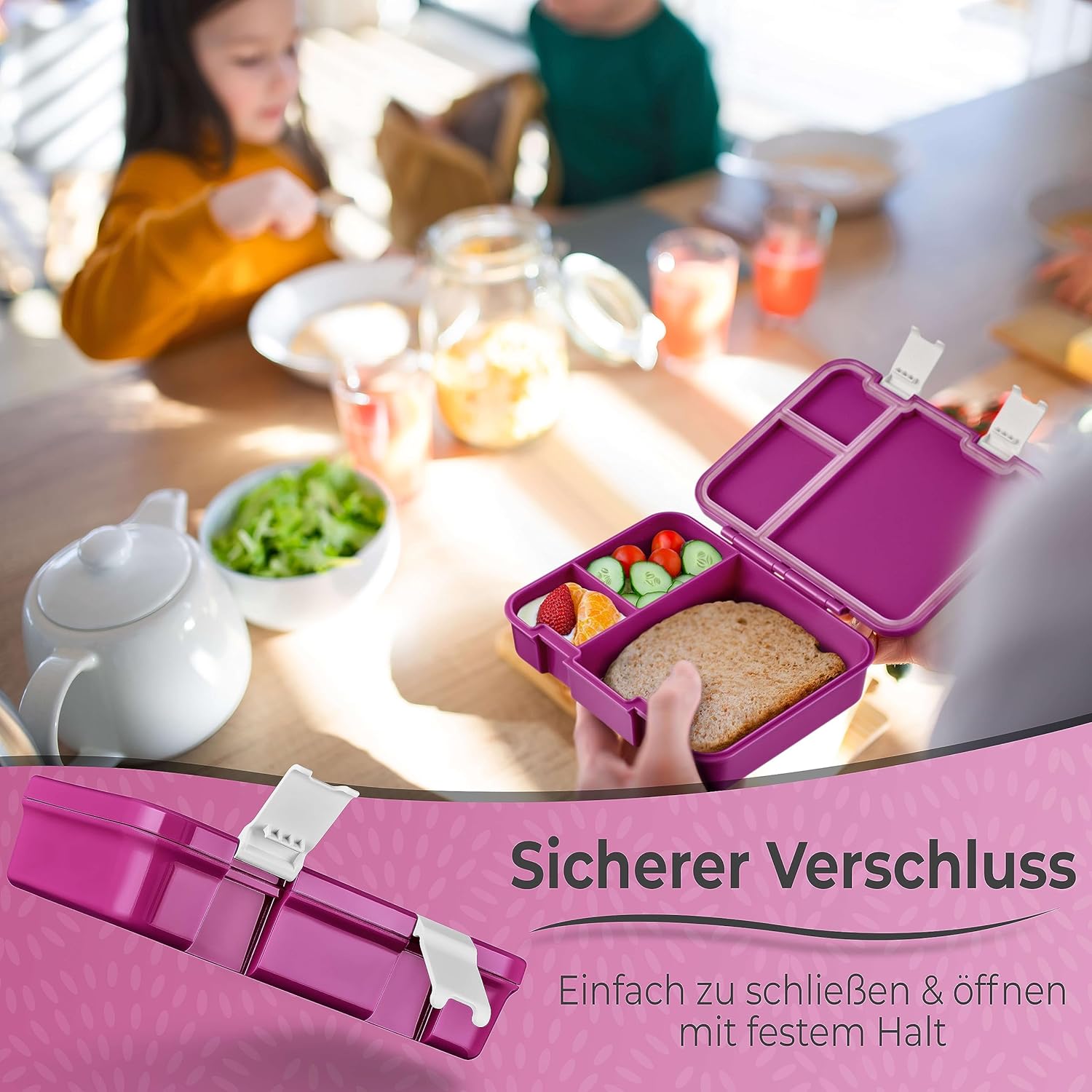 My Vesperbox Jin Bento Box Children's Lunch Box Extremely Robust Lunch Box Ideal for Nursery and School (Purple Rainbow) – Bild 3
