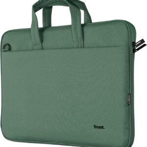 Trust Bologna Slim Laptop Eco Bag up to 16 Inches, Made of Recycled Plastic, with Shoulder Strap, Sustainable Shoulder Bag for Travel, Business, Office, School - Green
