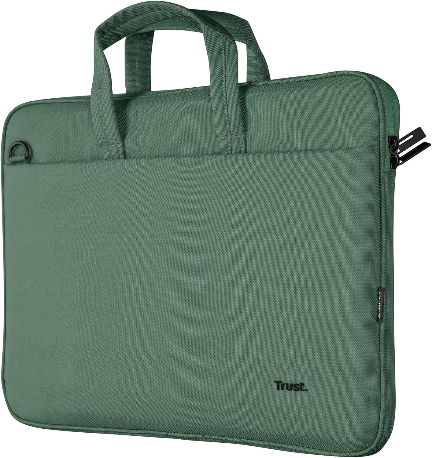 Trust Bologna Slim Laptop Eco Bag up to 16 Inches, Made of Recycled Plastic, with Shoulder Strap, Sustainable Shoulder Bag for Travel, Business, Office, School - Green