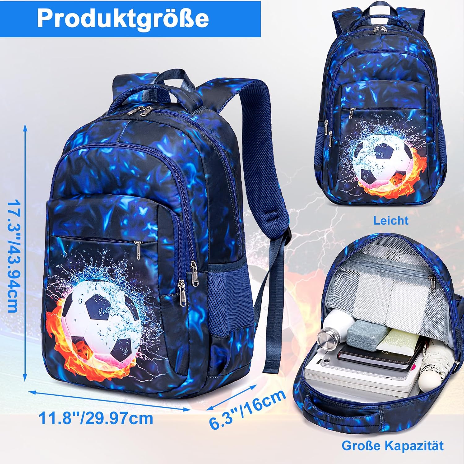 Ledaou School Backpack for Boys, Teenagers, Girls, Children’s School Bags, Waterproof, Lightweight School Bag, Large, for School Gifts, blue – Bild 2