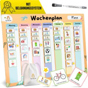 Montessori Children's Weekly Planner - Magnetic Board 216 Magnets, Can Be Written On & Wipe Clean - Weekly Plan Children Ideal for Independence & Organisation - Weekly Planner