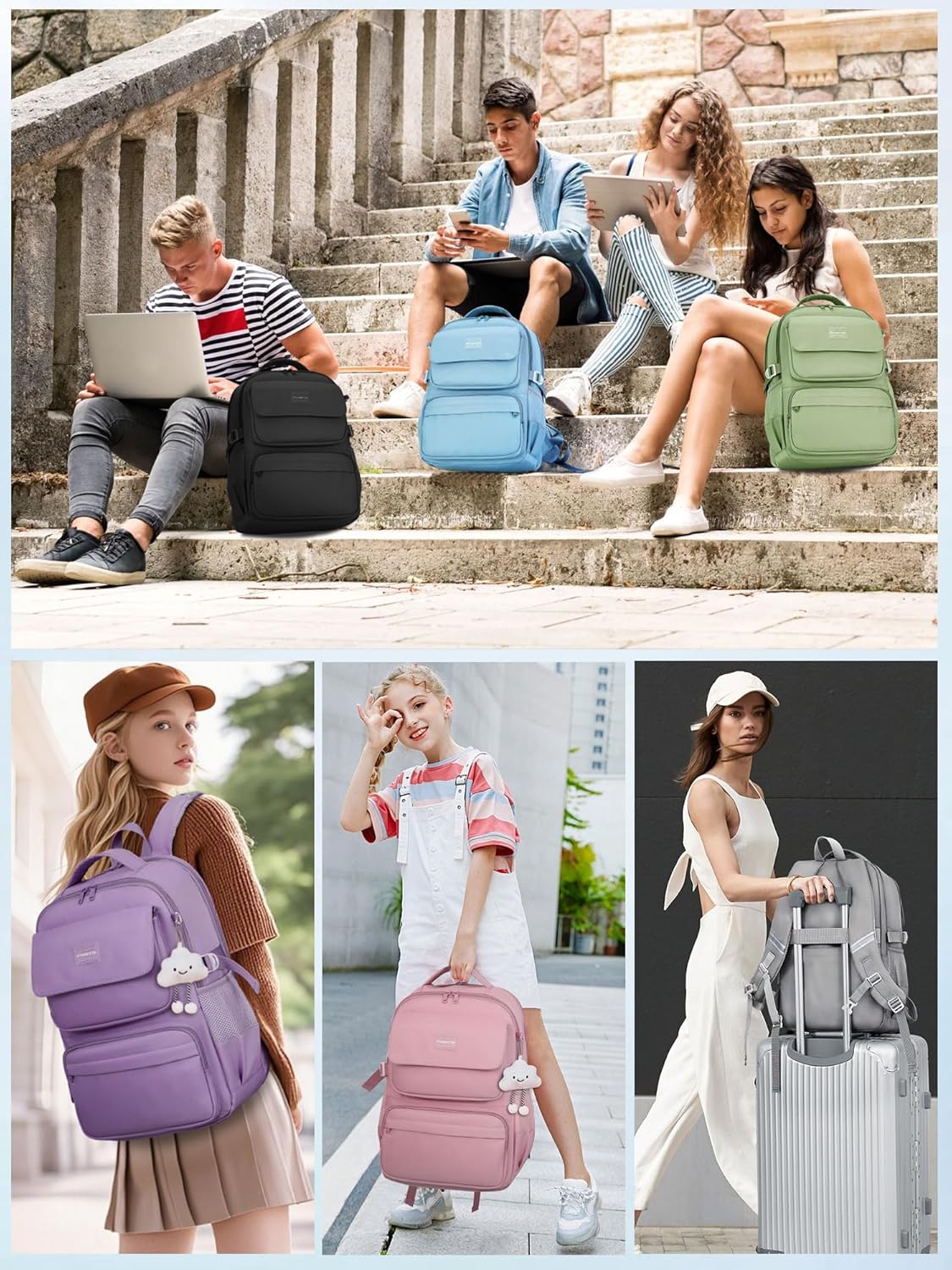 FIORETTO Schulrucksack Teenager Mädchen Rucksack Damen mit 15,6" Laptopfach, Wasserfest, Leicht, 25L für Schule & Reise – Bild 6