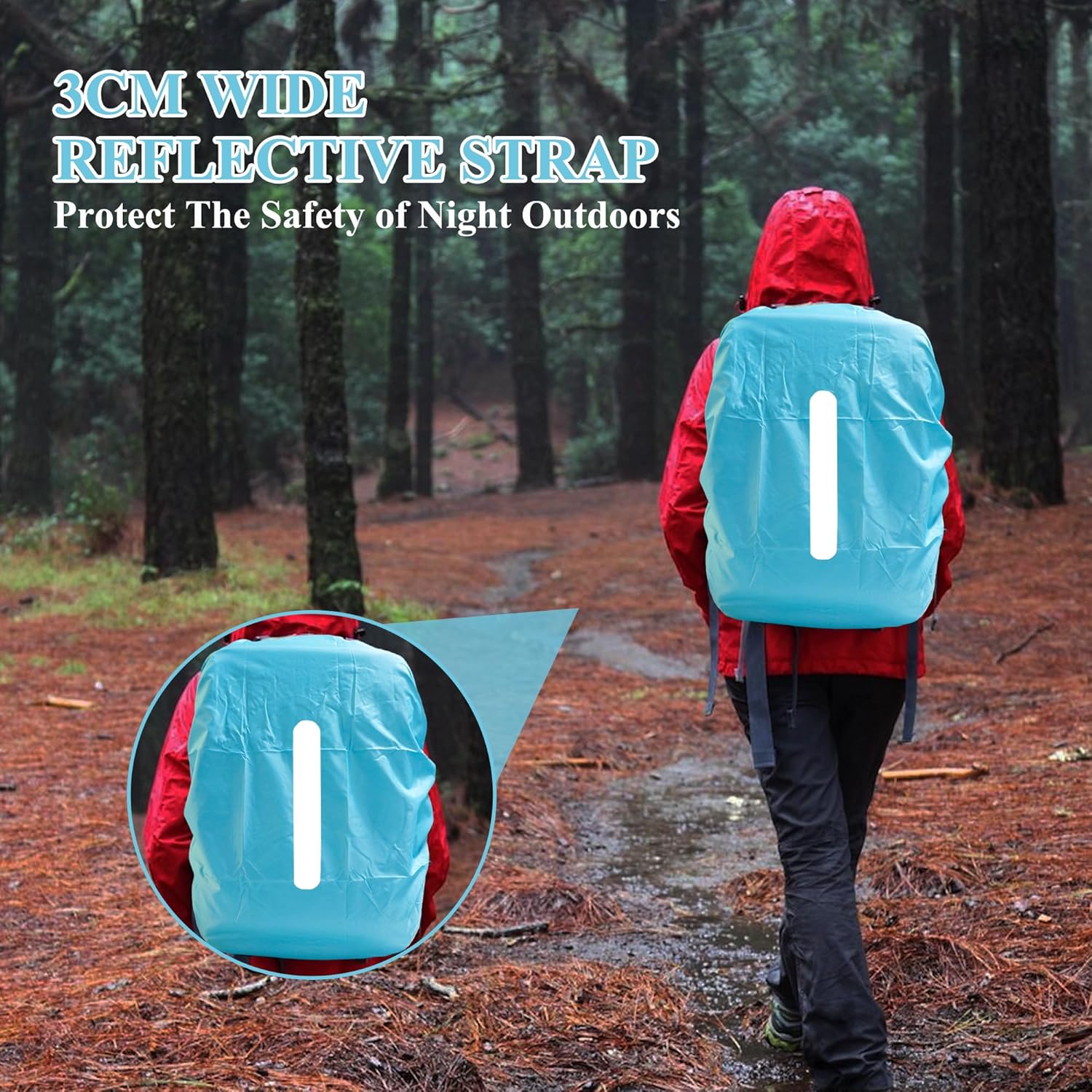 Rain Cover for Backpacks with Reflective Strips, 15L-50L Waterproof Backpack Rain Cover with Storage Bag, Rain Cover School Bag for Hiking, Camping, Travel, Cycling – Bild 5