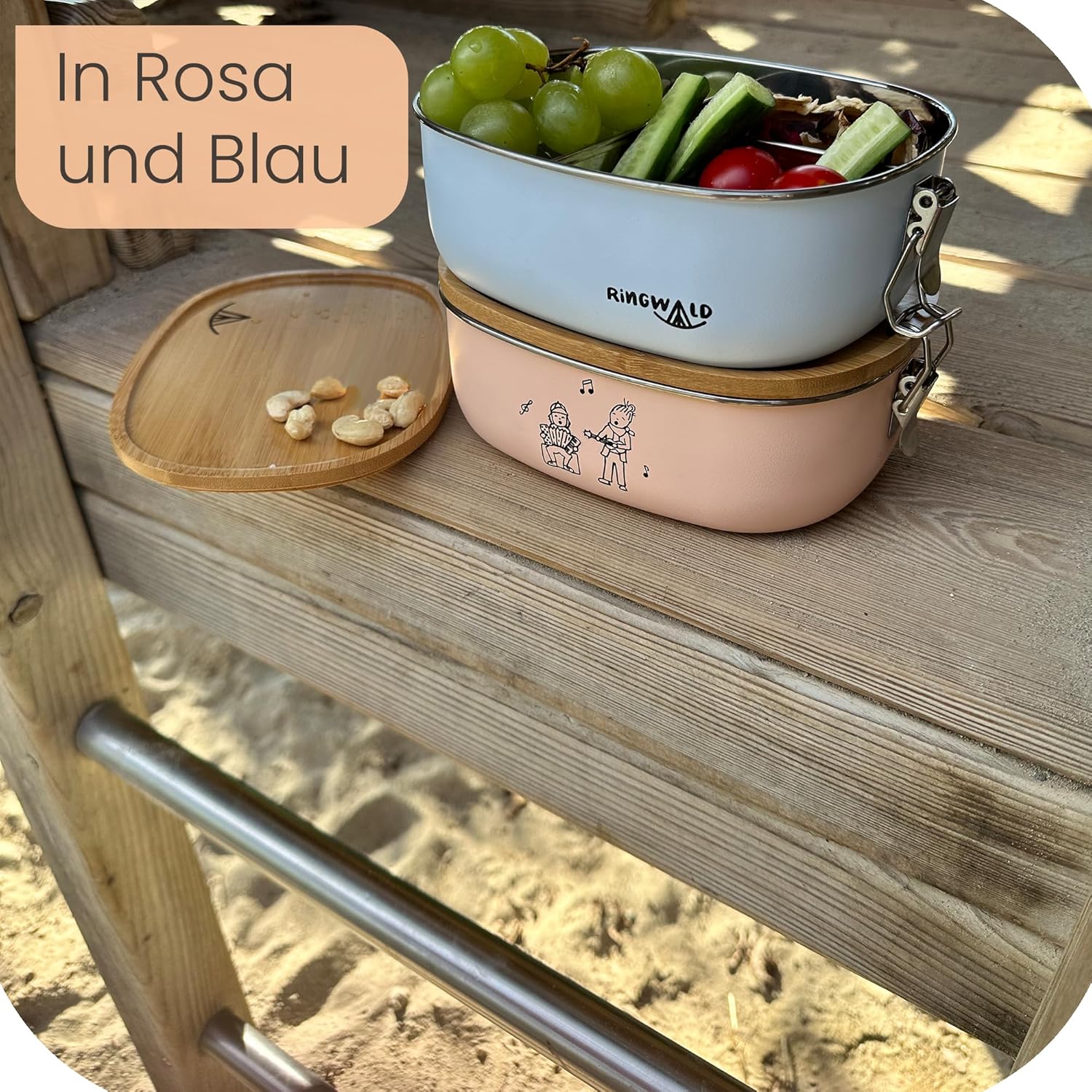 Ringwald Stainless Steel Pink Lunch Box Nursery School Large 1400 ml Lunch Box Lunch Box Compartments Divider BPA Free Plastic Free Bento Box Bamboo Lid Pink – Bild 4