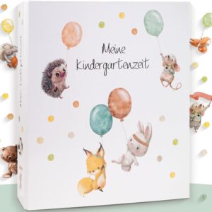 OLGS Collection Folder with Lettering ‘Meine Kindergartenzeit’, Kids’ Memory Folder, Nursery Folder, Fox, Rabbit, Mouse, Hedgehog, Balloon, Gift for Nursery, Kindergarten, School – Flying High