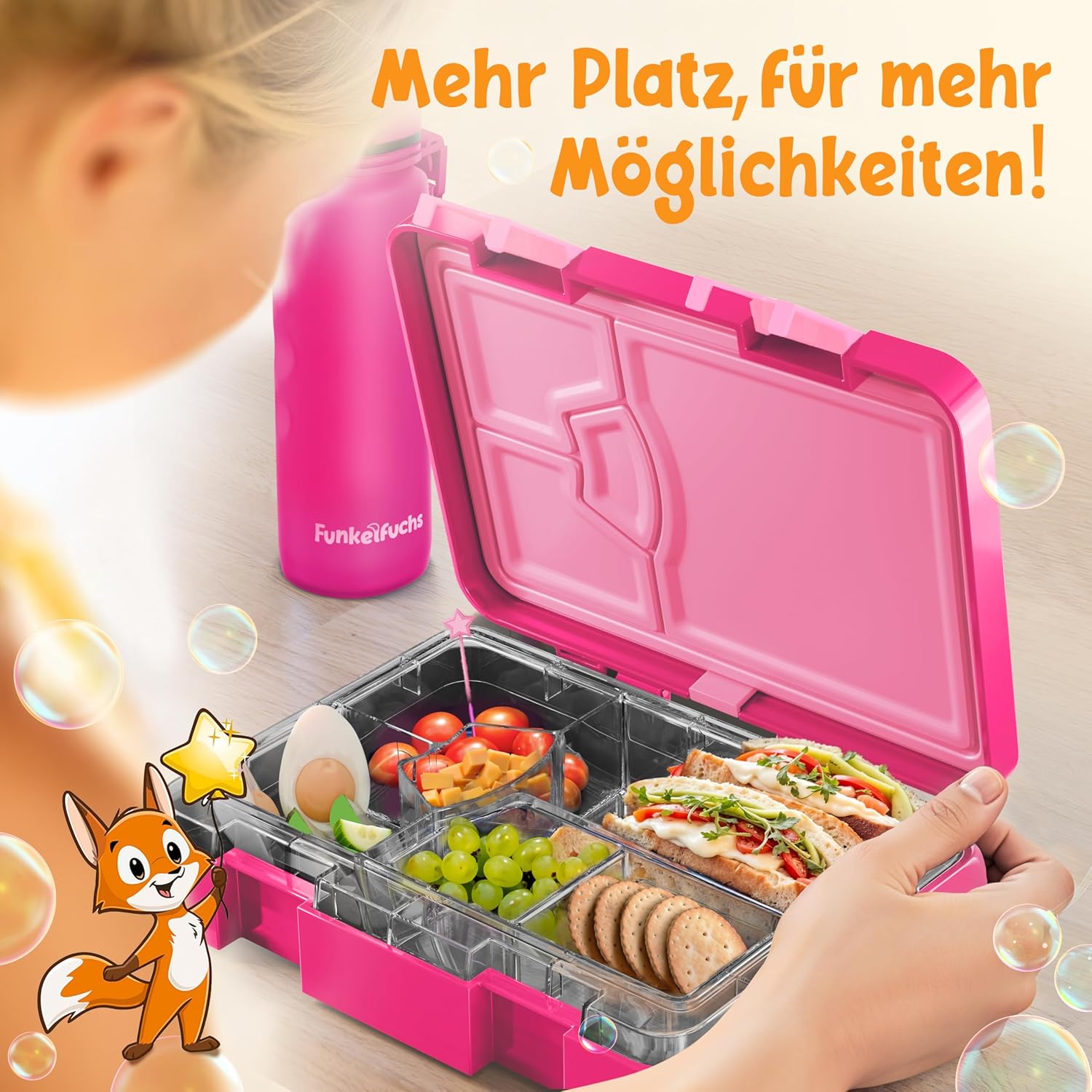 Children's Lunch Box with Compartments - 800 ml, Pink - Moonlight Lunch Box Large - Snack Box, Lunch Box, Lunch Box, Bento Box Children - for School, Nursery and Nursery - [BPA Free) – Bild 4