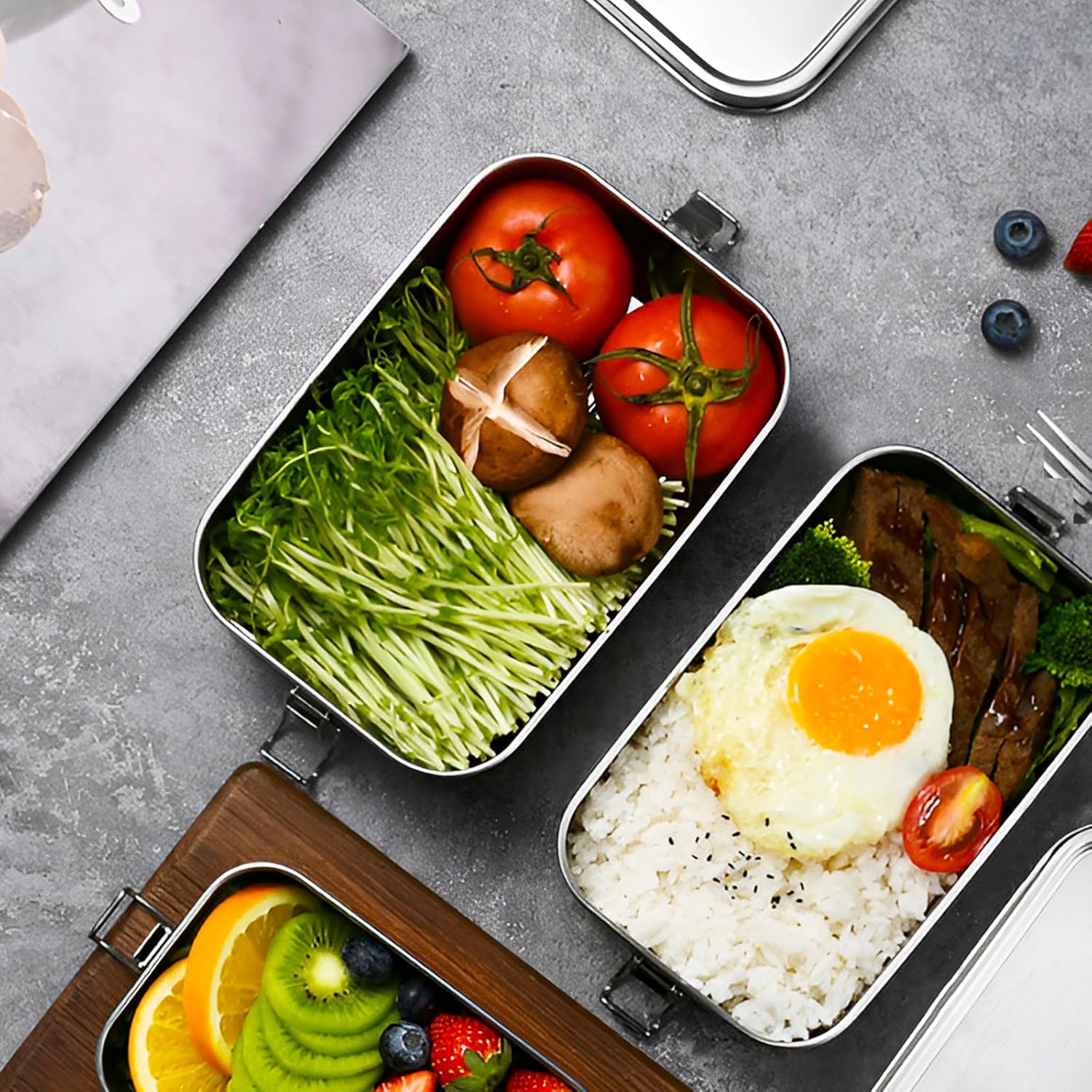 SHUESS Set of 2 Stainless Steel Children's Lunch Box 700 ml with Bamboo Lid - Leak-proof Metal Lunch Box Stainless Steel Reusable - Lunch Boxes, Lunch Box Stainless Steel Metal for School Adults – Bild 6