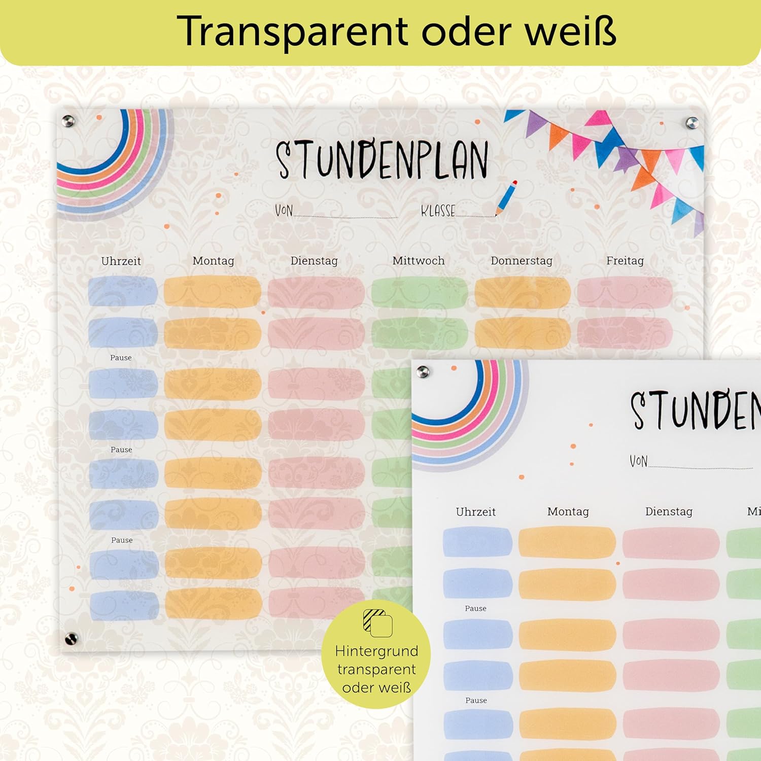 Acrylic Hourly Planner - Writeable & Wipe Clean - Wall Planner and Family Planner with Spacers - Ideal Homework and Planning Board for Children - Size: 50 x 38 cm - Transparent – Bild 5