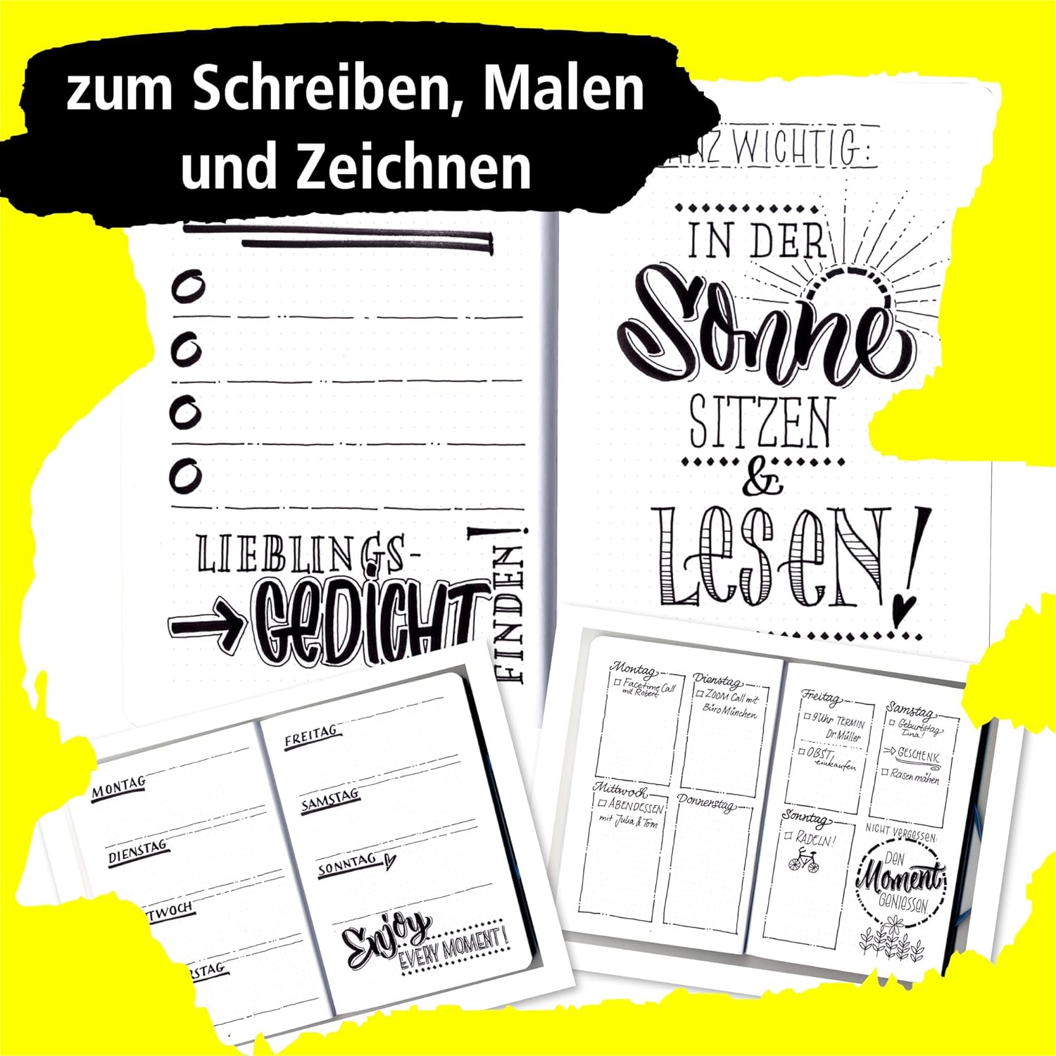 Online 5 x Fineliner Black Water Resistant with Brush Pen, Fineliner Tips and Calligraphy Tip Black Hand Lettering Set Ink Pens for Bullet Journal, Sketchnotes & DIY Gifts – Bild 4