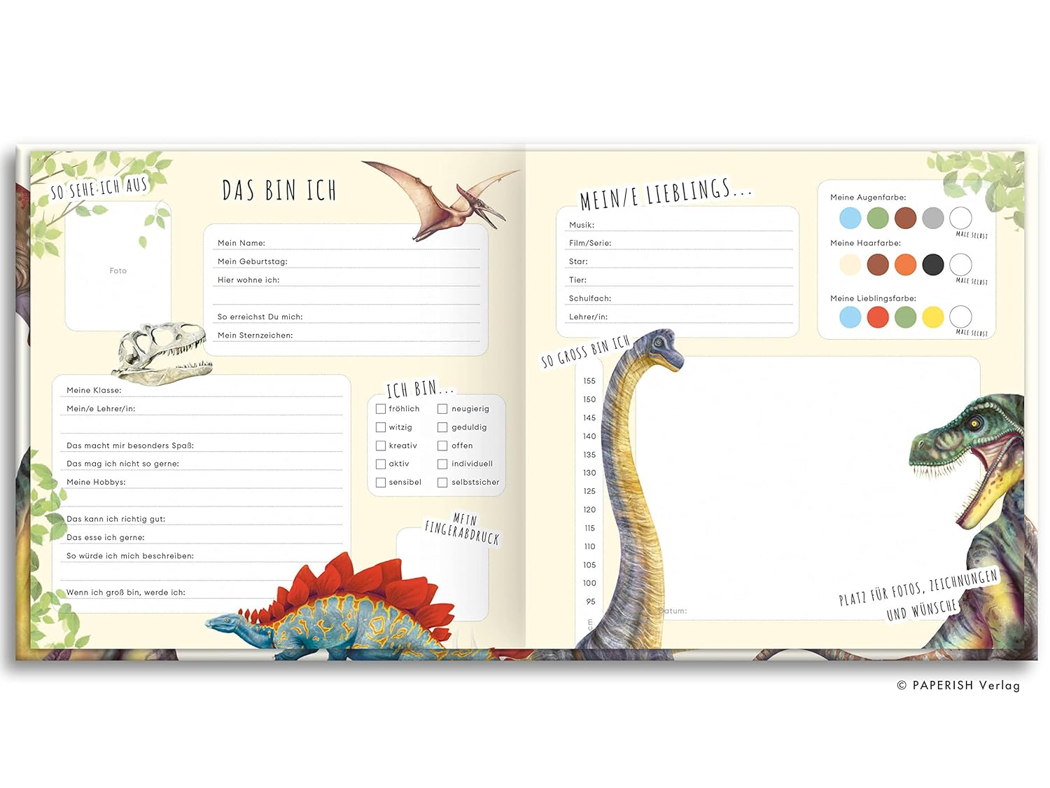Schulfreunde - DINOSAURIER: ein Album für meine Freunde, Geschenk für Schultüte Einschulung, Schulanfang (Freundebuch Schule) PAPERISH® – Bild 3