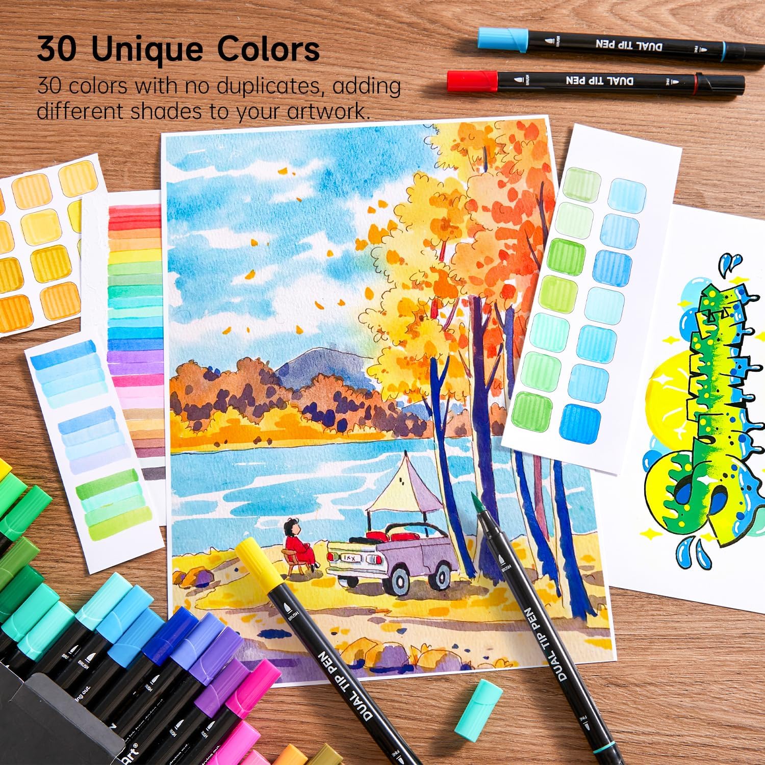 Shuttle Art Dual Brush Pen Set, 30 Double-Sided Brush Pens, Felt Tip Pens, Thick and Thin, Watercolour Pens with Colouring Book for Children, Felt Pens for Adults for Painting, Hand Lettering, – Bild 5