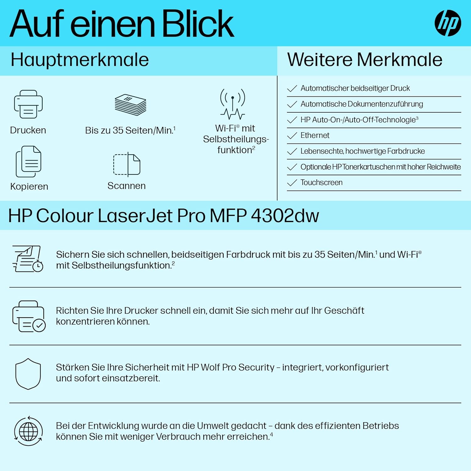 HP Color LaserJet Pro MFP 4302dw Multifunction Colour Laser Printer, Automatic Double-Sided Printing, High Print Speed, Up to 50,000 Pages per Month, Wi-Fi, Wolf Pro Security – Bild 3