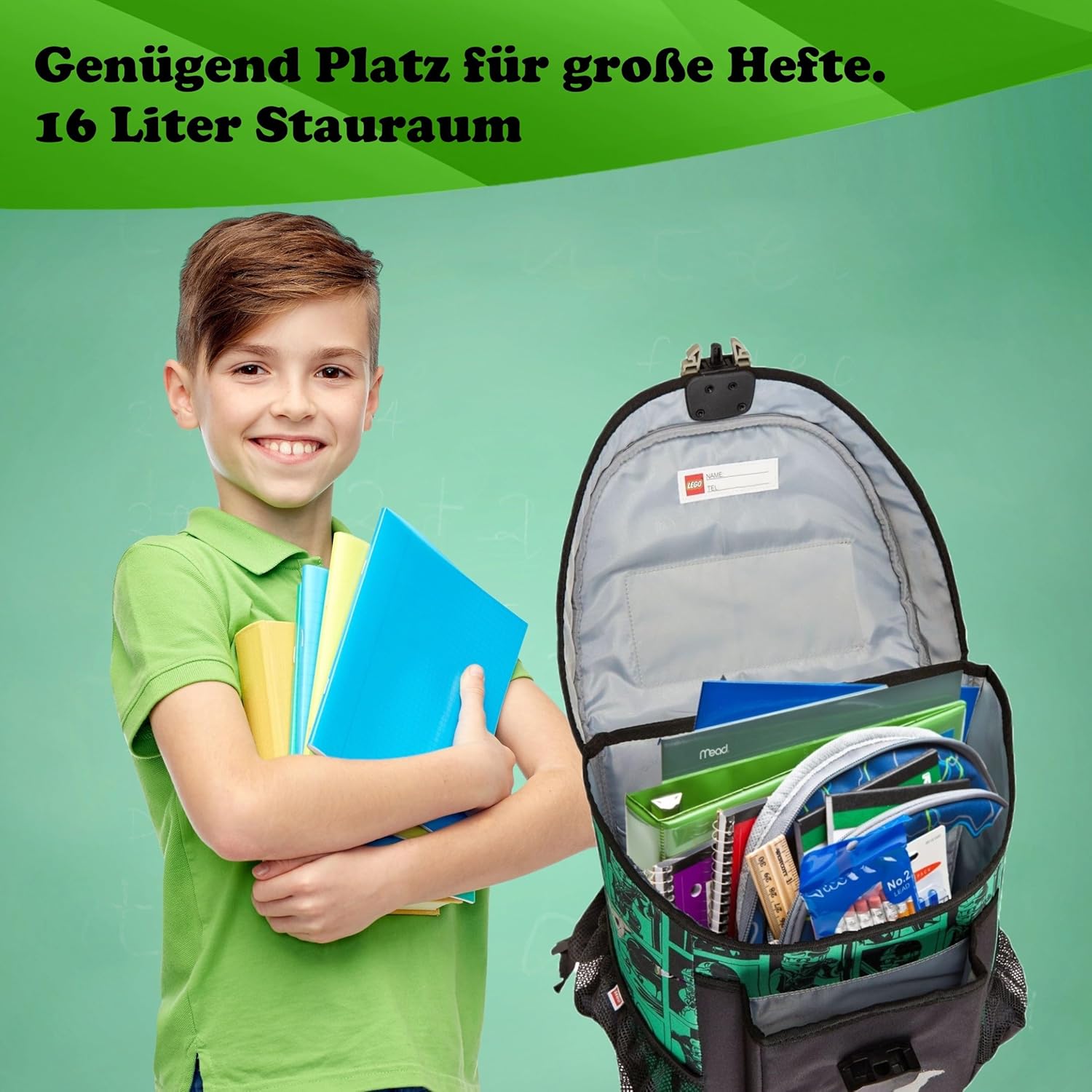 Familando Ninjago Boys' School Bag Set - With Sports Bag Can Bottle School Cone - Ergonomically Stable 790 g Lightweight 16 L Volume - Chest Strap Reflectors Rain Cover - Complete Set 1st Class Primary School – Bild 4