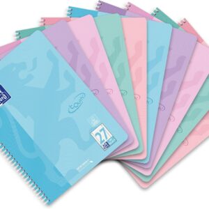 Oxford Touch A4 Ruled Notepad with Double Margin, 160 Pages, 5 Pastel Colours, Pack of 10