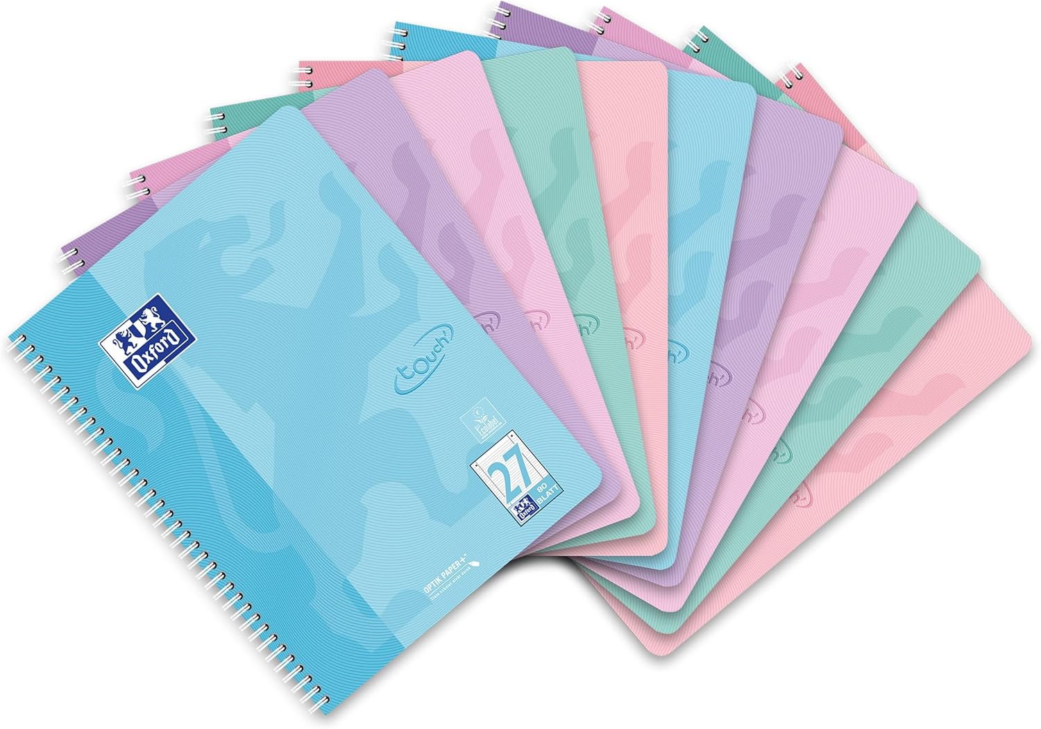 Oxford Touch A4 Ruled Notepad with Double Margin, 160 Pages, 5 Pastel Colours, Pack of 10