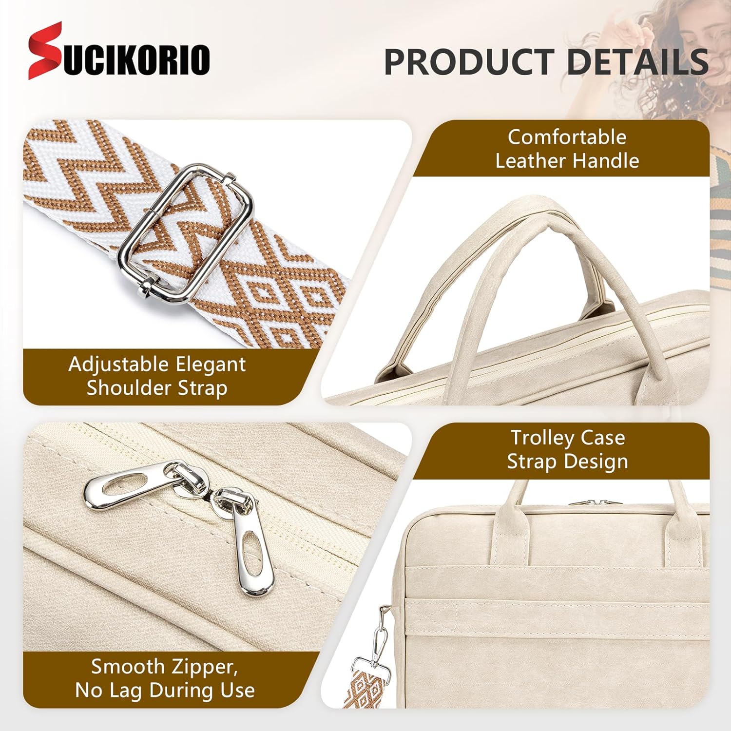Work Bag Women's Leather Waterproof Laptop Bag Women's Elegant 14 Inch Teacher Bag Large Laptop Briefcases Leather with Many Compartments Letter Cases for Work, School, Office – Bild 5