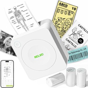 Nelko Mini Printer PM230 Sticker Printer Photo Printer with 3 Rolls Labels for Smartphone Thermal Printer Bluetooth Label Printer for DIY Creation, Study Notes, (White)