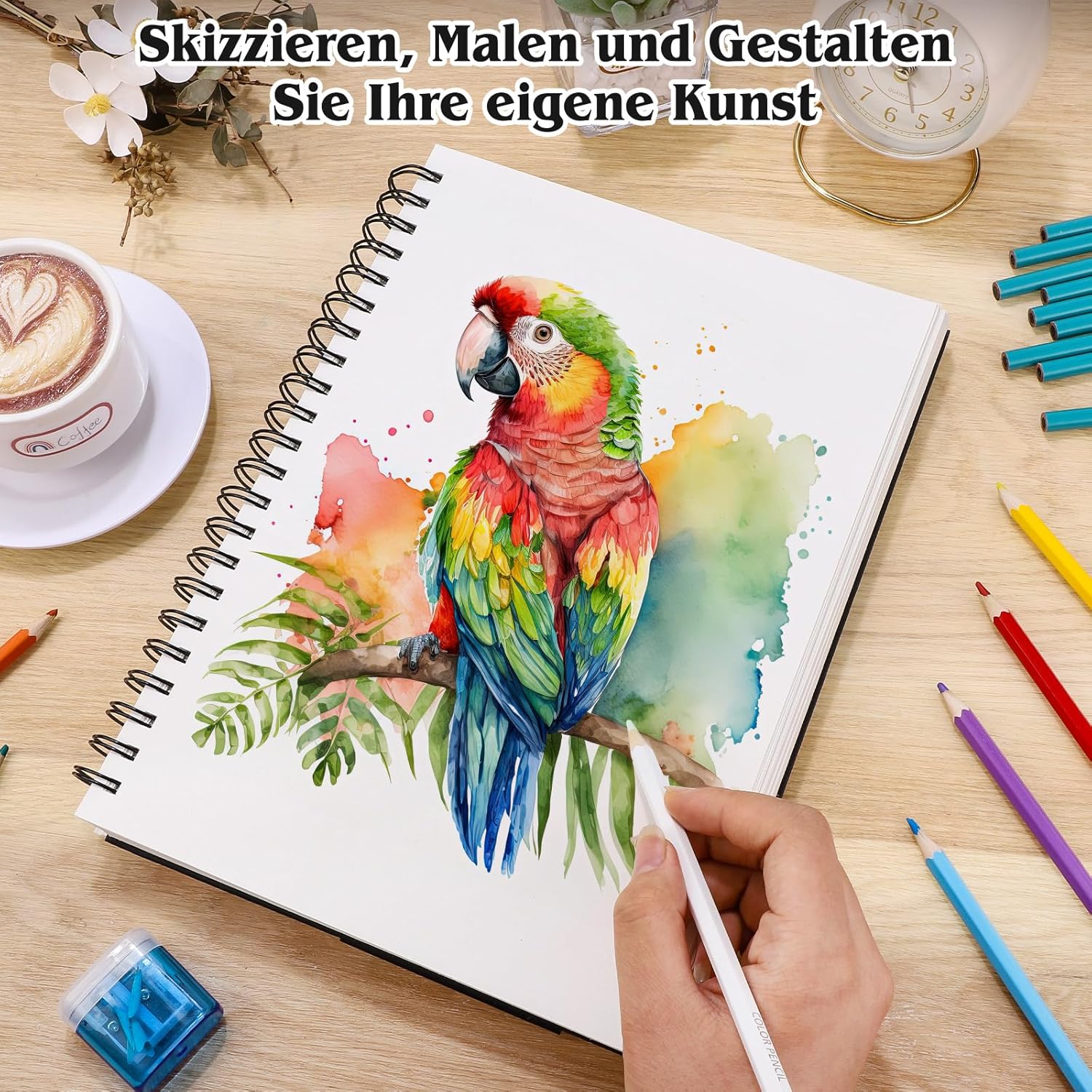 Sketch Book A4, Drawing Pad, Sketch Paper for Drawing, Colouring Pad, 200 g/m² Thick Paper, Spiral Binding for Artists, Children, Students (60 Sheets/120 Pages) – Bild 5