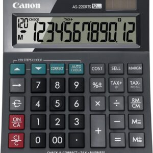 Canon AS-220 RTS Solar and Battery Powered Desktop Calculator 12 Digits Black
