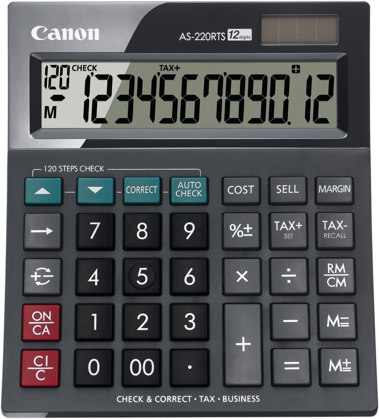 Canon AS-220 RTS Solar and Battery Powered Desktop Calculator 12 Digits Black