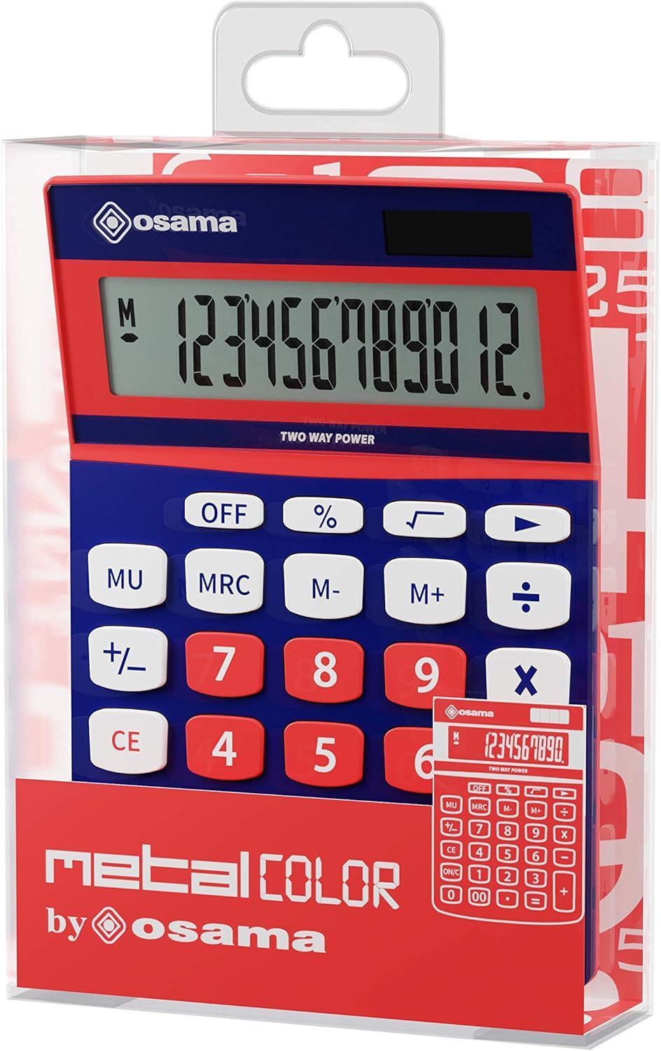 Osama Large Office Calculator with 12 Digits, 3 Memory Buttons and Dual Power Supply - Professional Calculator with Mark Up for Work and University, 3.6 x 11.5 x 15.5 cm, Light Blue/Orange – Bild 2