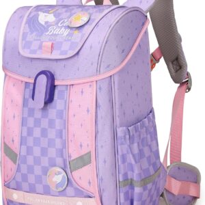 School Backpack Girls Boys Ergonomic 1-4th Class with Chest Strap, 2025 Children’s Backpack School 6-10 Years School Bag with Removable Belt and Reflective -6187, purple, Rucksack Backpacks