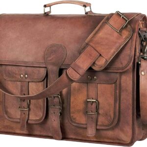 KPL 18 Inch Leather Briefcase Laptop Messenger Bag Best Computer Shoulder Bag Handmade Bag for Women Men Brown L School Bag