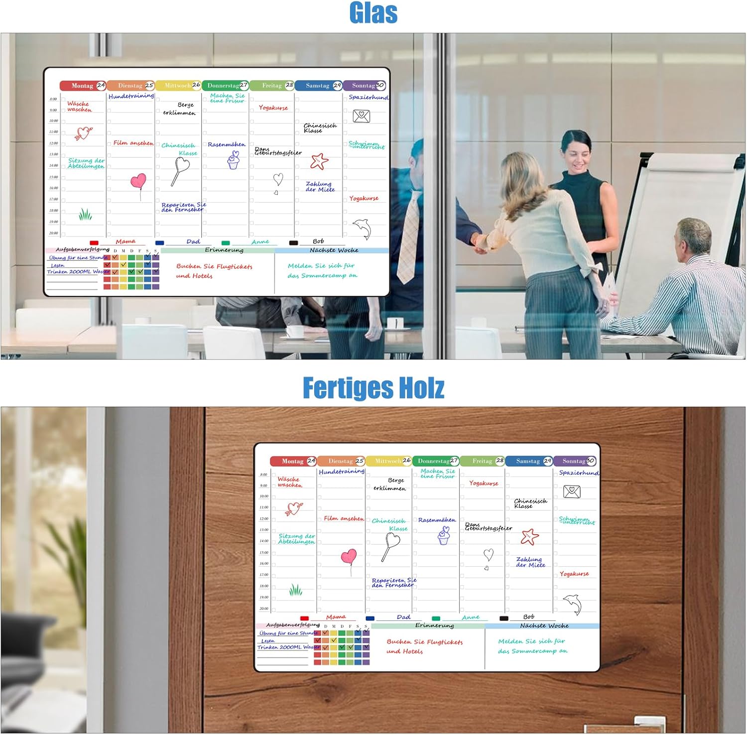 POPRUN Whiteboard Weekly Planner Wipe Clean Self-Adhesive for the Fridge, Wall, Glass and Wood (Any Smooth Surface) Family Planner, Planning Board, Household Planner, Food Planner, 42 x 28 cm in – Bild 7
