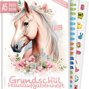 Häfft Homework Book Primary School 2025/2026 A5 "Horse" The Primary School Homework Book Including Learning Tips, Stickers, Thinking Games - Sustainable and Climate Friendly