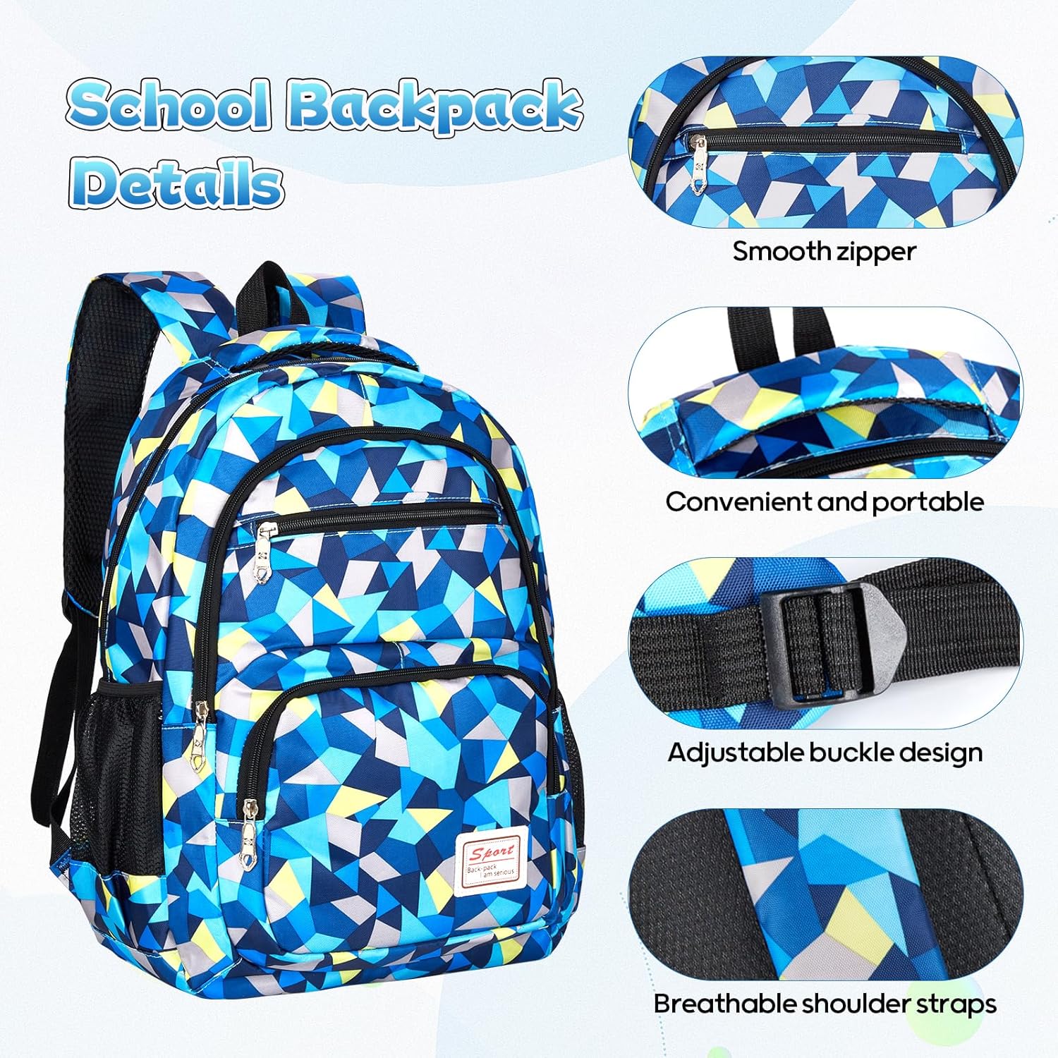 School Backpack Set for Teenagers with Lunch Bag and Pencil Bag, School Bag for Boys and Girls 4+ Grade, Blue – Bild 4